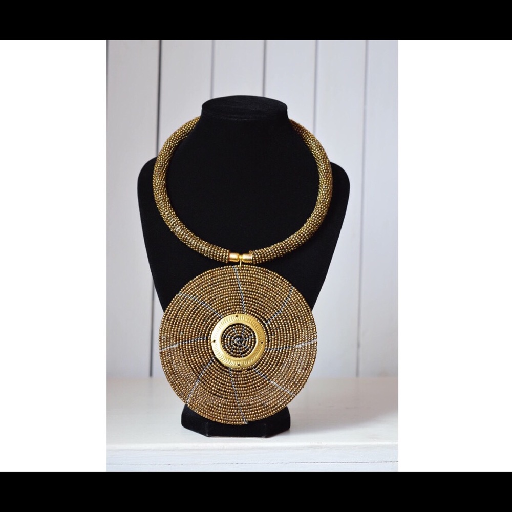 African Maasai Beaded Necklace | Copper Pendant